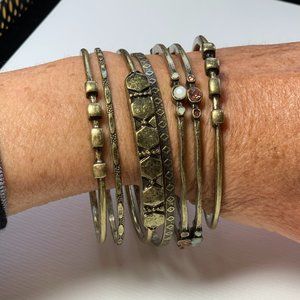 Stack of 7 Lucky Brand BOHO Style Antiqued Bronzed Base Metal w/Gemstones